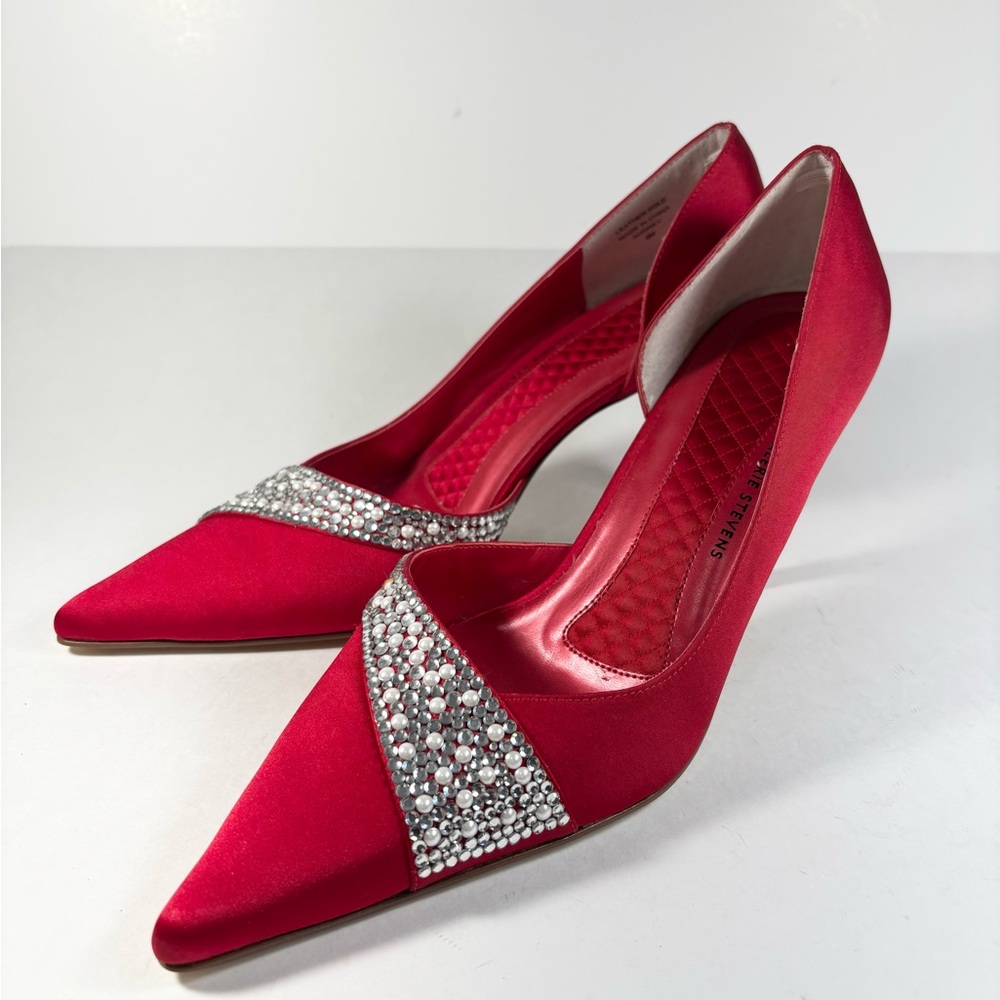Audrey Red Satin Heels with‎ Sparkling Accents